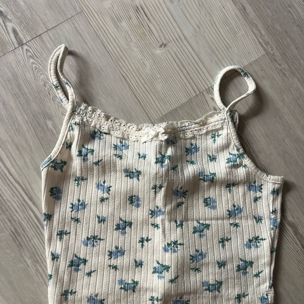 Princess Polly Cream and Blue Floral Crop Top